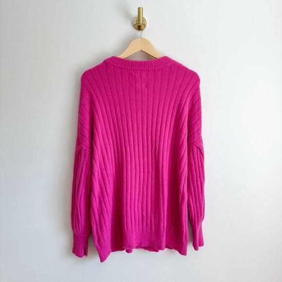 Aerie Soft Buttercream Cosmic Pink Oversized Crew Ribbed Knit Pullover Sweater - Picture 3 of 12